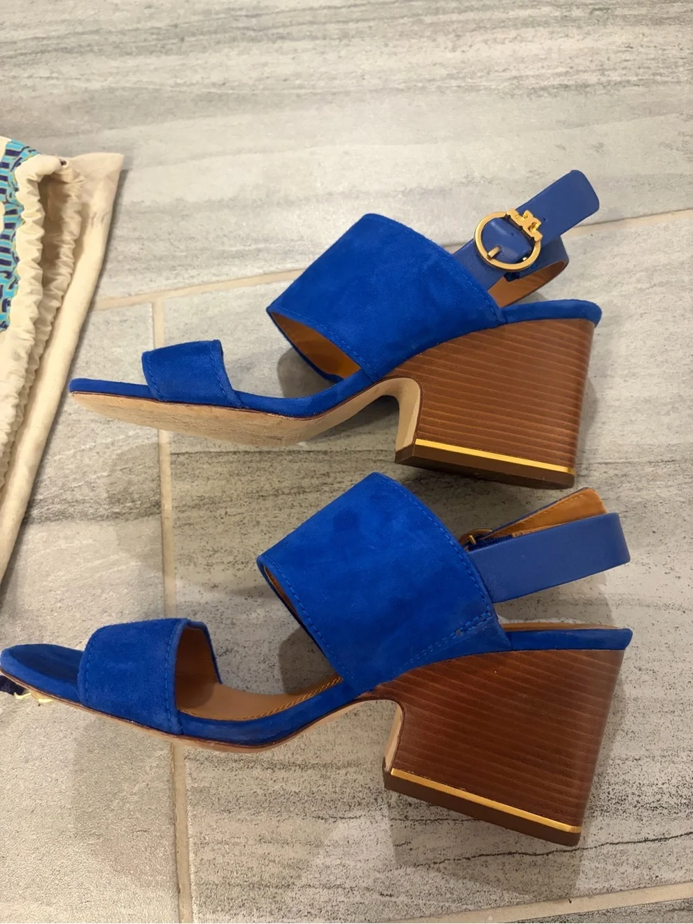 Tory Burch Royal Blue Suede Block Heel Sandals